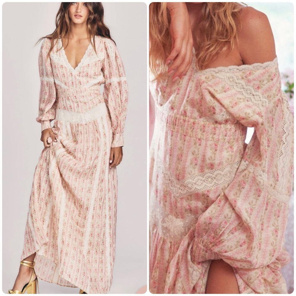 LoveShackFancy Womens Watermill Silk Frosted Petal Pink Cottagecore Maxi Dress S